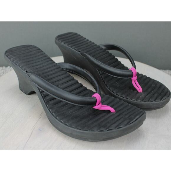 CROCS Shoes - Crocs Cabana Heeled Flip Flops Womens 10 Black Pink Rubber Casual Comfort